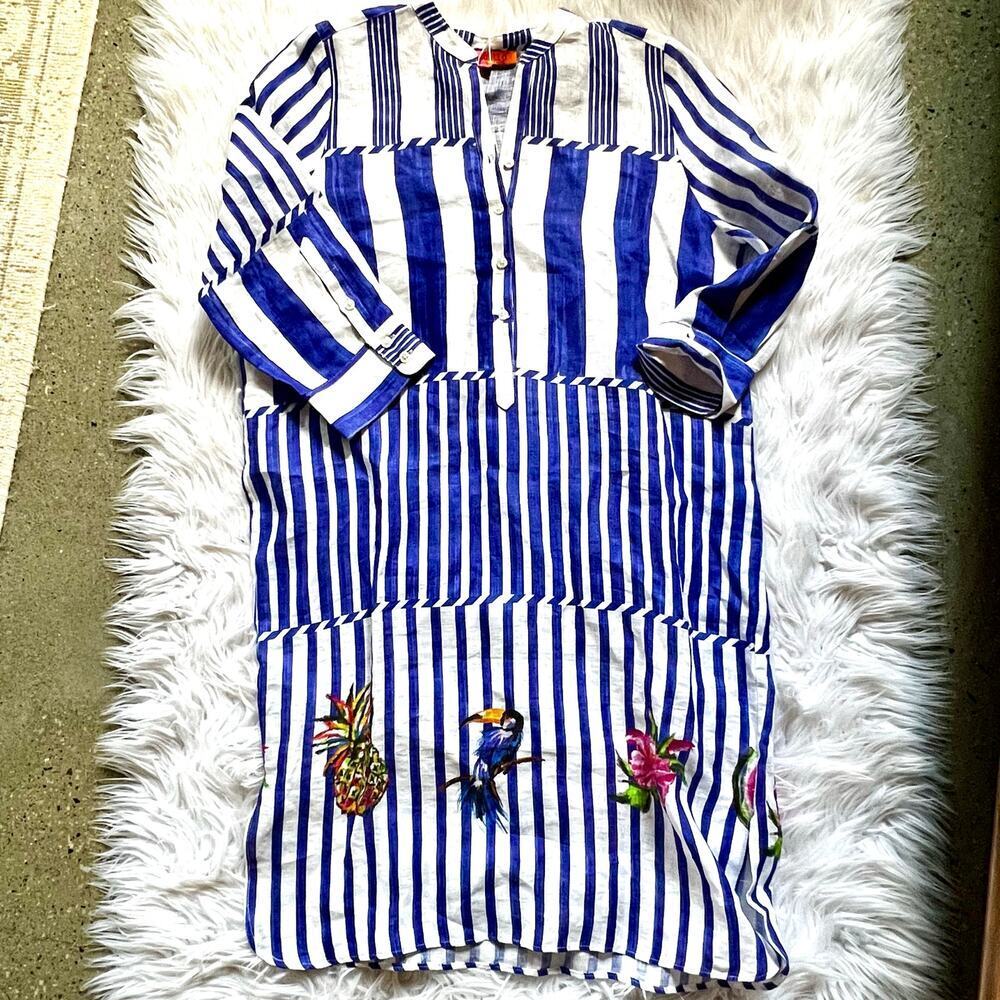 Vilagallo Dani tropical link stripe dress blue and white size 4 - Picture 3 of 10